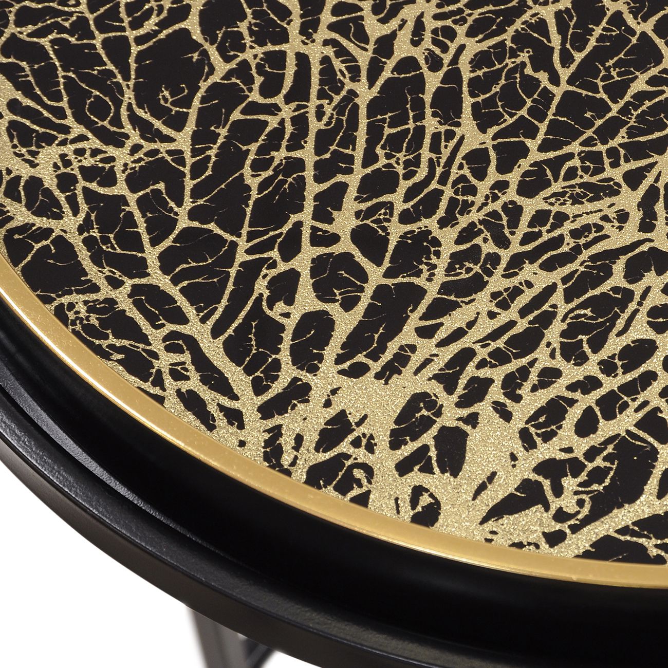 Set of 2 Black & Gold Coral Design Side Tables